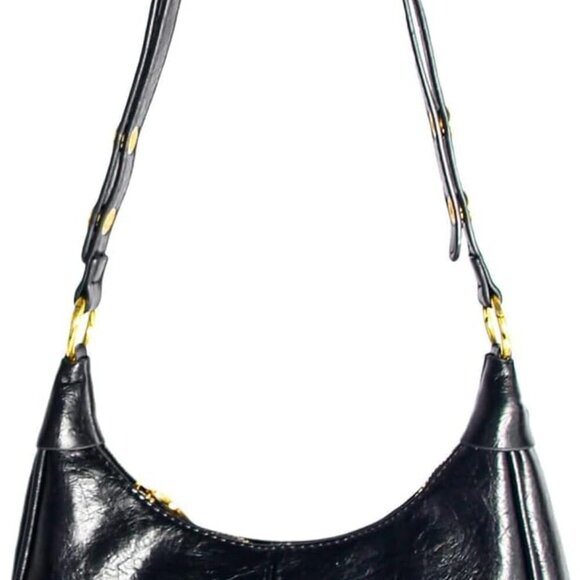 Waxed Leather Crossbody Bag For Women Small Vintage Crescent Hobo Purse - Picture 7 of 8